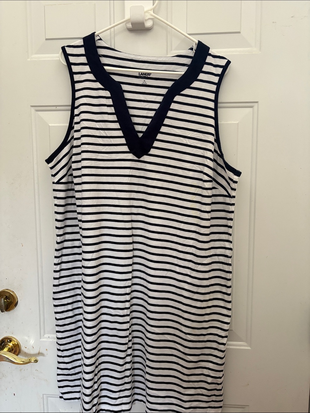Lands' End Navy and White Striped Sleeveless Dress 1X